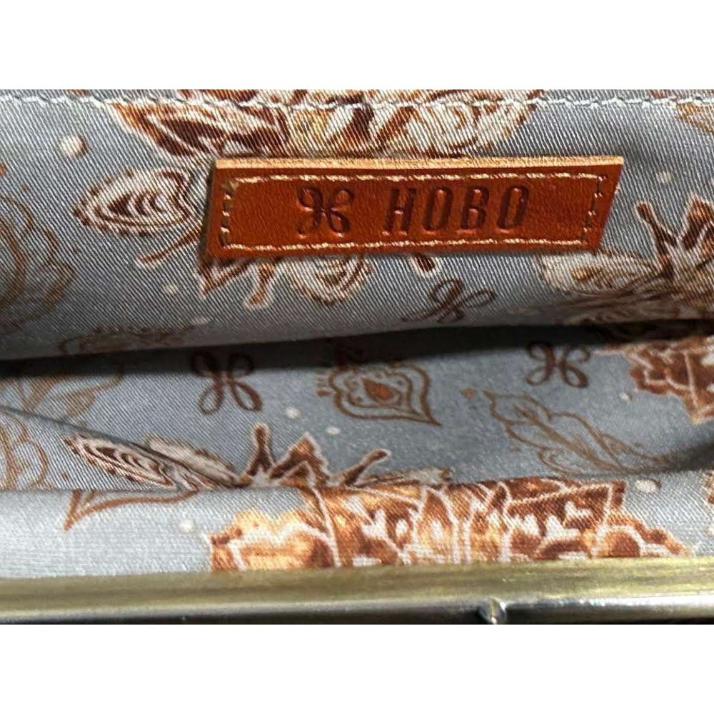Hobo Lauren Black Leather Patchwork Double Frame Kiss Lock Clutch Wallet Boho